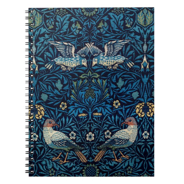 Caderno Espiral William Morris Blue Birds Tapeçaria Clássica (Frente)