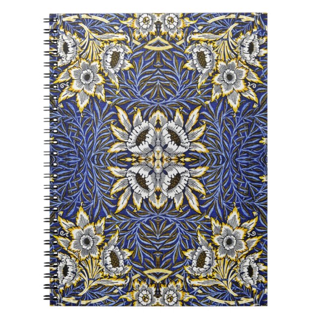 Caderno Espiral William Morris Blue e Dourada Tulip Willow Design (Frente)