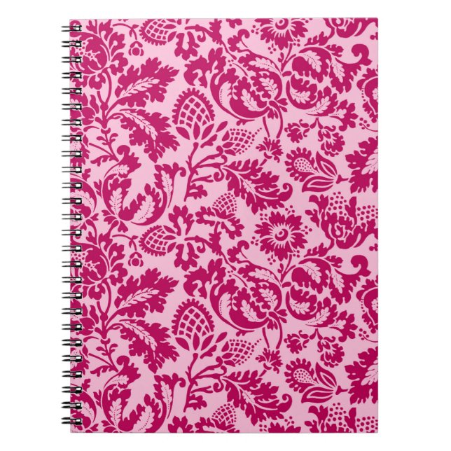 Caderno Espiral William Morris Floral Damask, Fuchsia e Rosa (Frente)