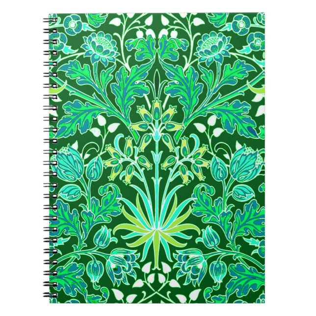 Caderno Espiral William Morris Hyacinth Impressão, Emerald Green (Frente)