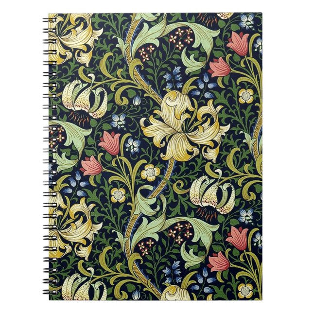 Caderno Espiral William Morris Ouro Lily Floral Patterno (Frente)