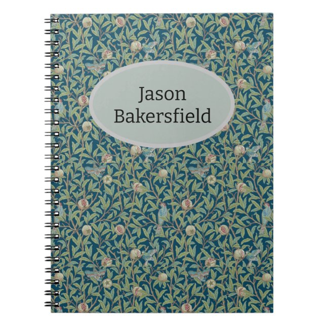 Caderno Espiral William Morris "Pássaro e Romã" Personalizado (Frente)