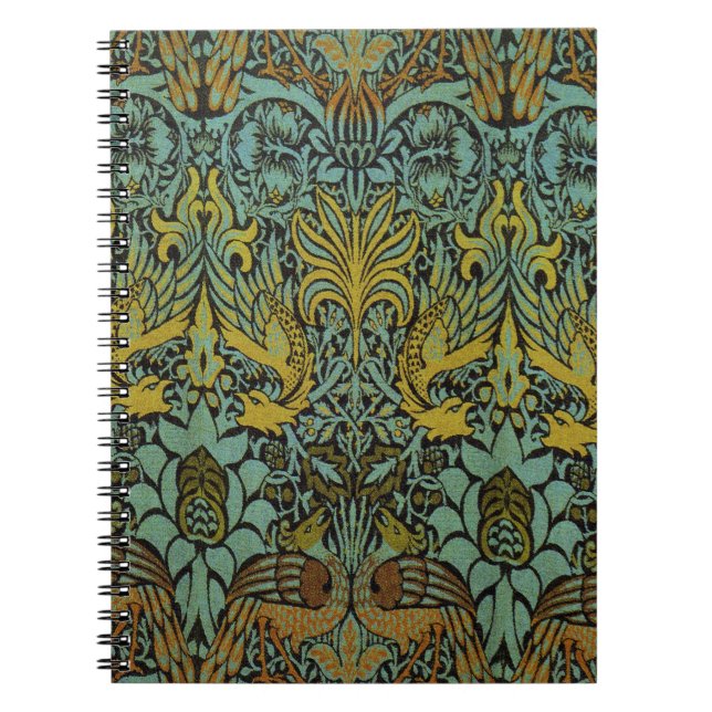 Caderno Espiral William Morris Peacock Dragon Wallpaper (Frente)
