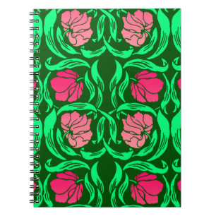 Caderno Espiral William Morris Pimpernel, Coral Pink e Green