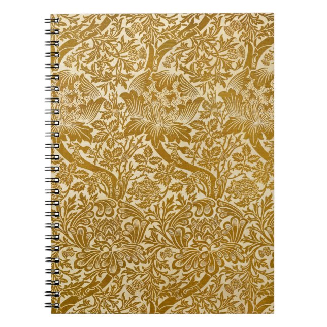 Caderno Espiral William Morris Rosa e Thistle Floral Ouro (Frente)