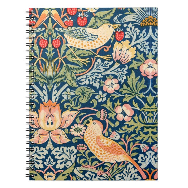 Caderno Espiral William Morris Strawberry pássaro (Frente)