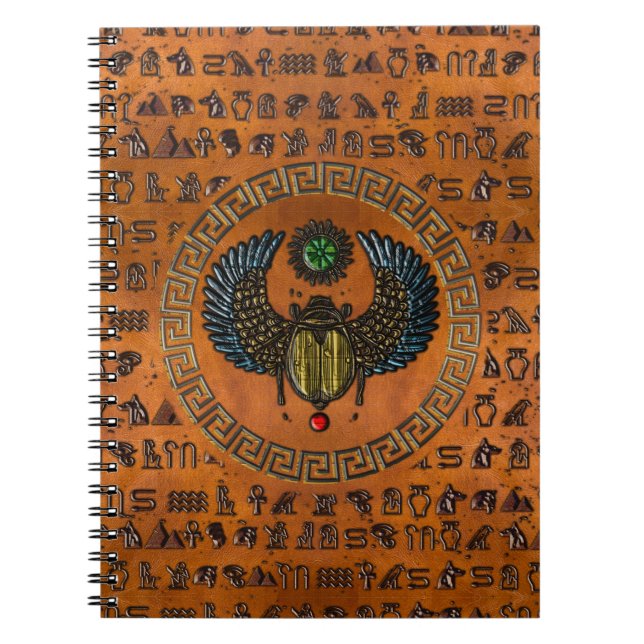 Caderno Espiral Winged Scarab /W Gems e Hieróglifos Egípcios (Frente)
