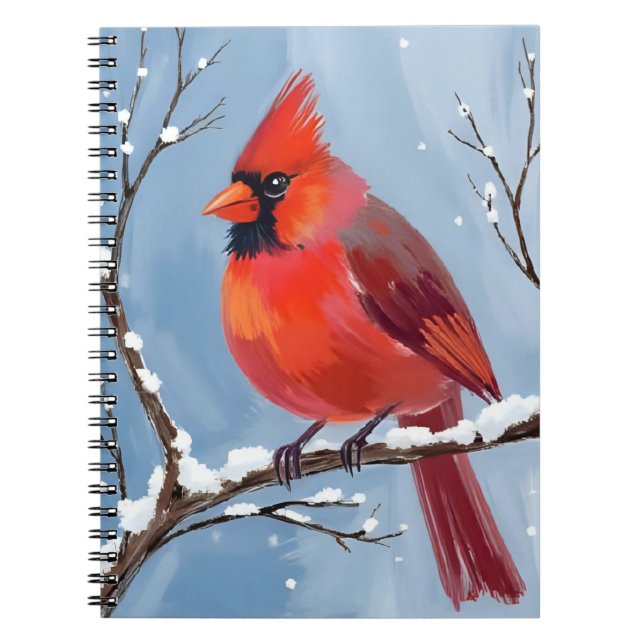 Caderno Espiral Winter Cardinal Red Bird Watercolor Painting (Frente)