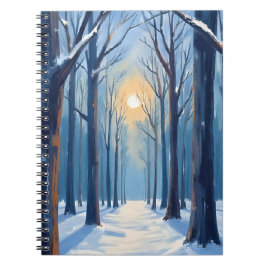 Caderno Espiral Winter Forest Watercolor Trees Blue