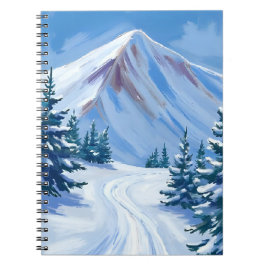 Caderno Espiral Winter Mountain Watercolor Snow Nature Landscape