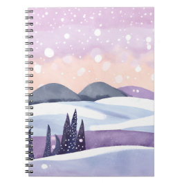 Caderno Espiral Winter Purple Hills Watercolor Painting