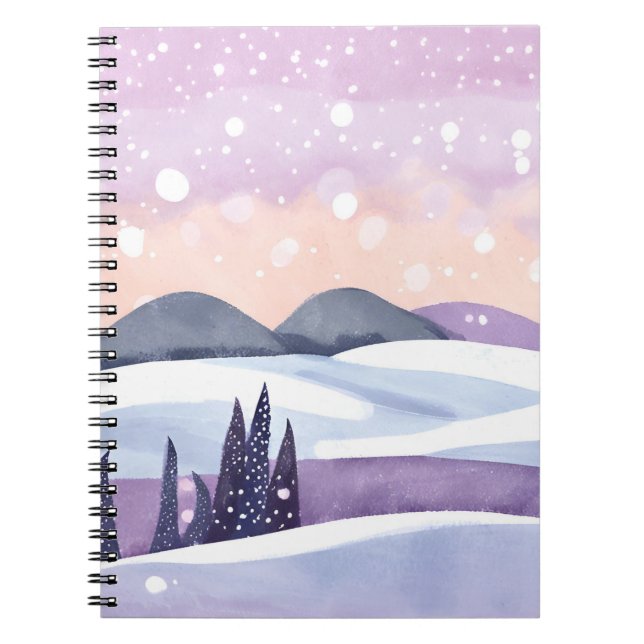 Caderno Espiral Winter Purple Hills Watercolor Painting (Frente)