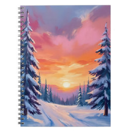 Caderno Espiral Winter Snow Sunset | Pastel Watercolor Painting