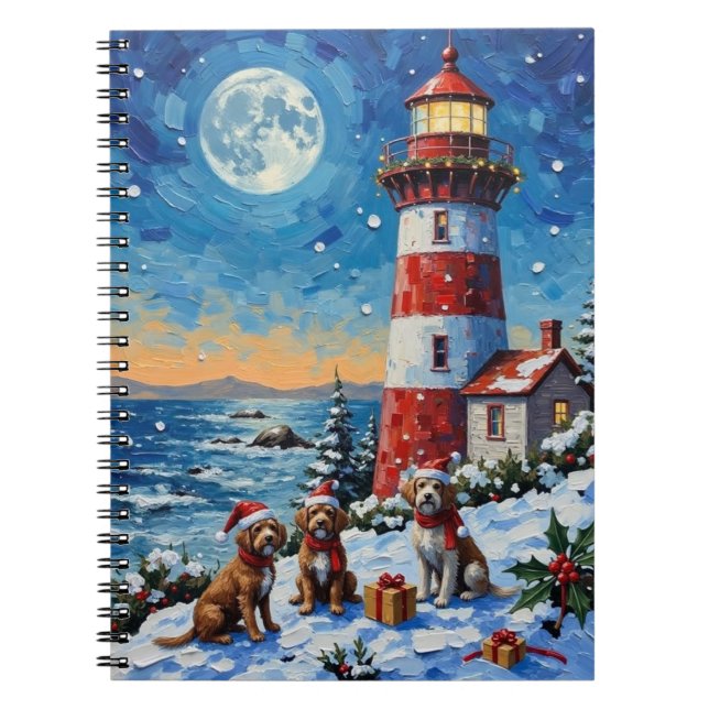 Caderno Espiral Wirehaired Pointing Griffon Christmas Lighthouse (Frente)
