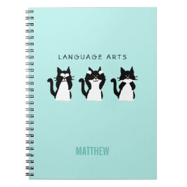 Caderno Espiral Wise Kitties Black White Aqua School Subject