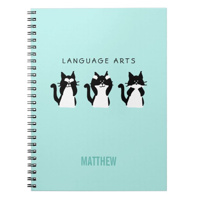 Caderno Espiral Wise Kitties Black White Aqua School Subject (Frente)