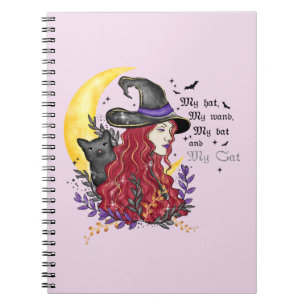 Caderno Espiral Witch, Black Cat and Crescent Moon