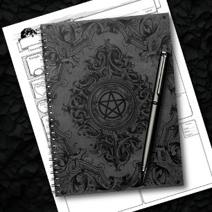 Caderno Espiral Witchery Flourish   Pentágono de fantasia de Cinza