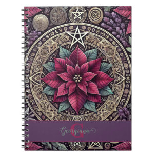 Caderno Espiral Witchy Poinsettia Pentagram Mandala