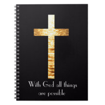 With God Gold Cross Spiral Journal Notebook