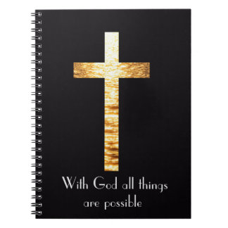 Caderno Espiral With God Gold Cross Spiral Journal Notebook