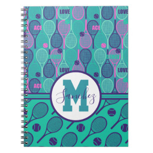 Caderno Espiral With name Minty and purple tennis rackets