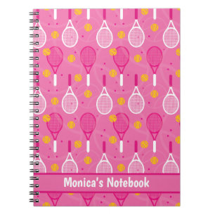 Caderno Espiral With name Pink & white tennis racket pattern