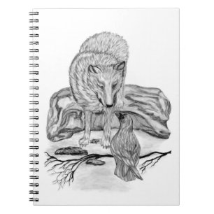Caderno Espiral Wolf e Raven design preto e branco