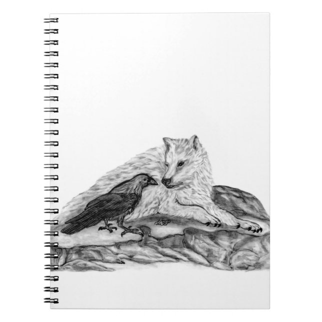 Caderno Espiral Wolf e Raven design preto e branco (Frente)