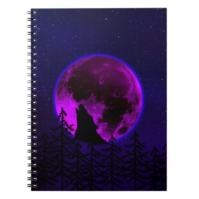 CADERNO ESPIRAL WOLF HOWLING MOON MAGENTA (Frente)