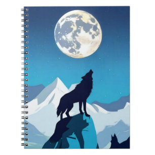 Caderno Espiral Wolf Howling na lua cheia
