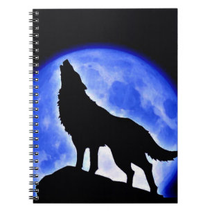 Caderno Espiral Wolf Howling no notebook da lua azul