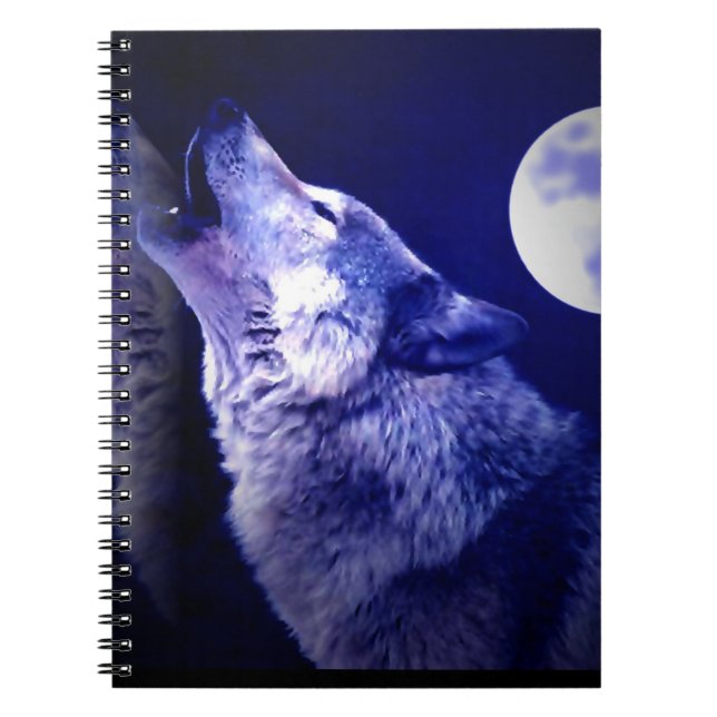 Caderno Espiral Wolf Howling no notebook da lua azul (Frente)