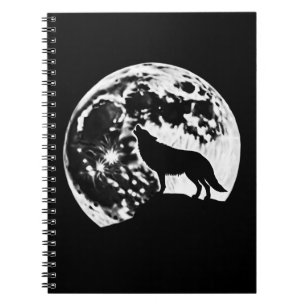 Caderno Espiral Wolf Howling Silhuetou Contra a Lua Cheia