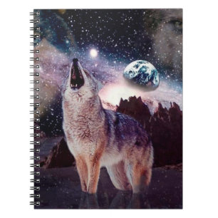 Caderno Espiral Wolf howling through the universe