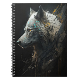 Caderno Espiral Wolf Portrait Animal Nature Wildlife Dark Painting