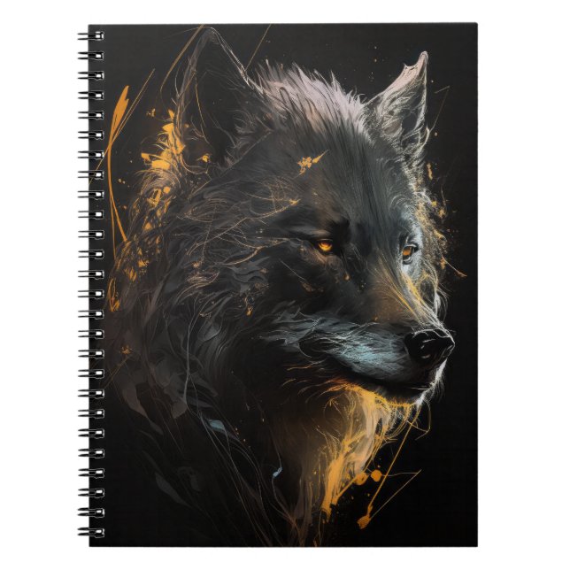 Caderno Espiral Wolf Portrait Animal Nature Wildlife Dark Painting (Frente)