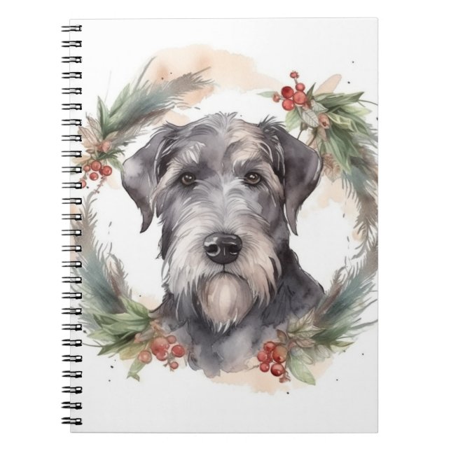Caderno Espiral Wolfhound Christmas Wreath Festivo Pup (Frente)
