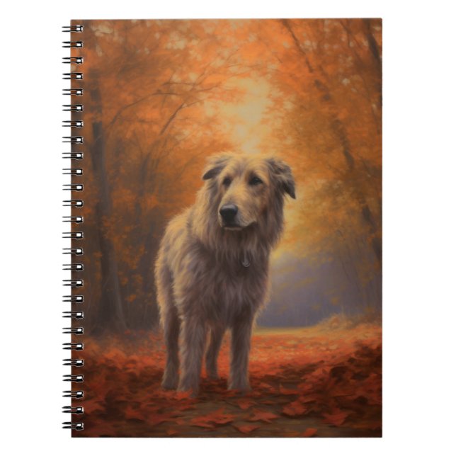 Caderno Espiral Wolfhound no outono Folhas caem inspiração (Frente)
