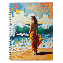 Caderno Espiral Woman on Beach Abstract Seaside Art