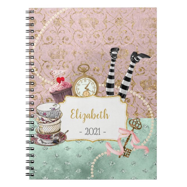 Caderno Espiral Wonderland Pink e Turquoise Foto Espiral (Frente)