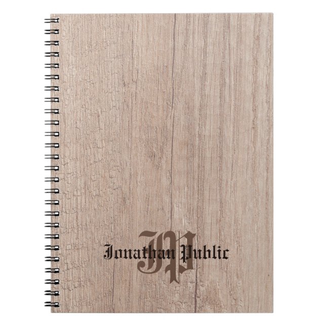 Caderno Espiral Wood Plank Board Look Old Script Monogram Template (Frente)