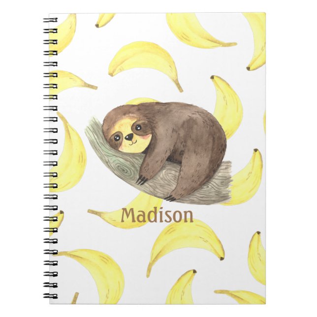 Caderno Espiral Woodland Animal Sloth Name Foto (Frente)