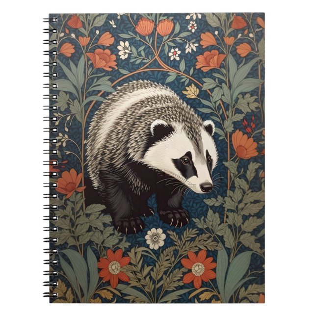 Caderno Espiral Woodland Badger William Morris Inspirou (Frente)