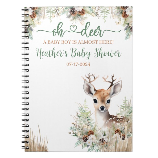 Caderno Espiral Woodland Deer Chá de fraldas Boy (Frente)
