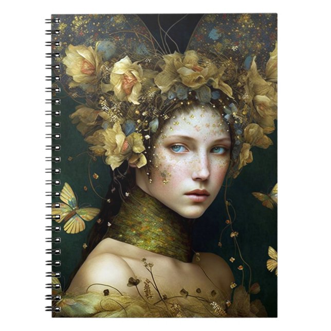 Caderno Espiral Woodland Green Fairy Fantasy Art (Frente)
