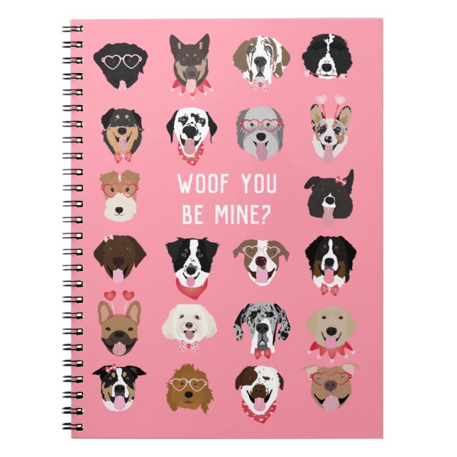 Caderno Espiral Woof You Be Mine Dog Face Patterno (Frente)