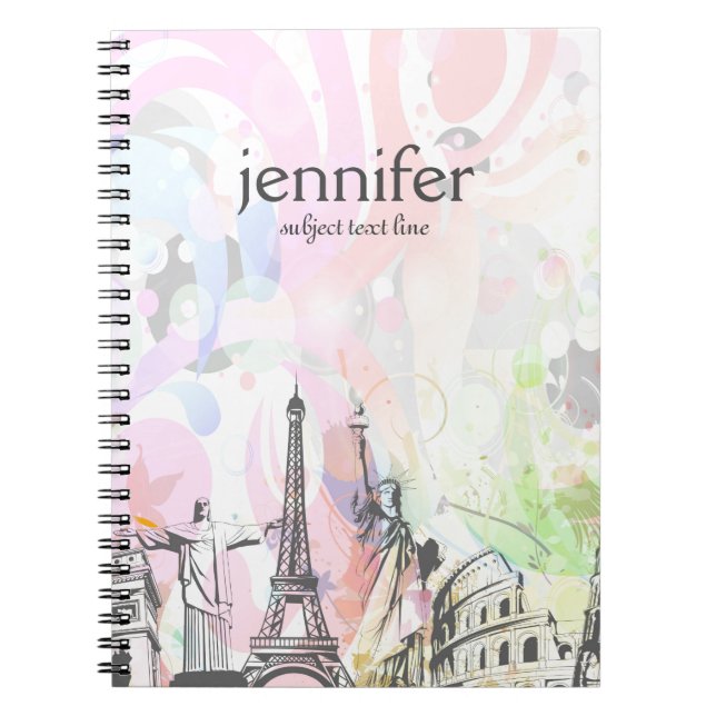 Caderno Espiral World landmarks abstract illustration (Frente)