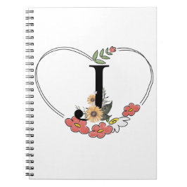 Caderno Espiral Wreath Heart Shaped com a letra "J" Cartão-postal