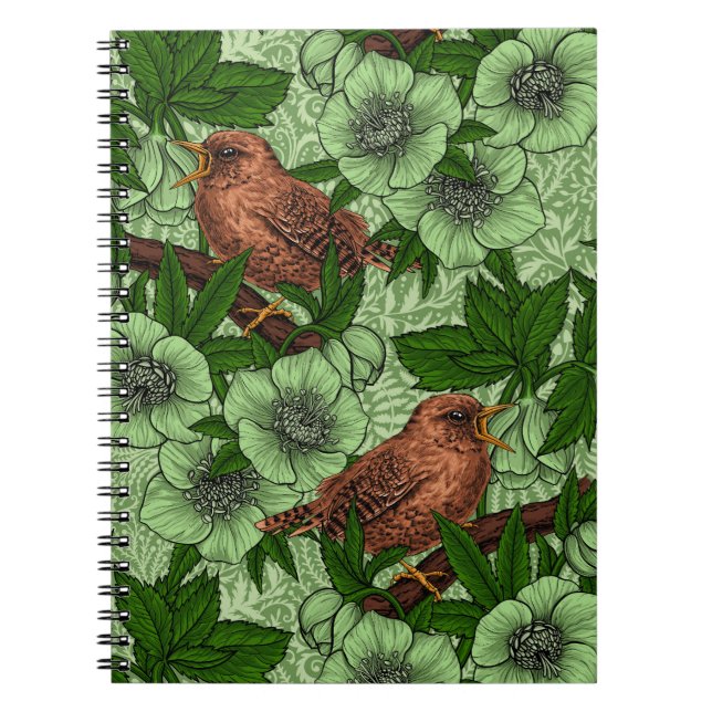 Caderno Espiral Wren e hellebord, verde-claro (Frente)